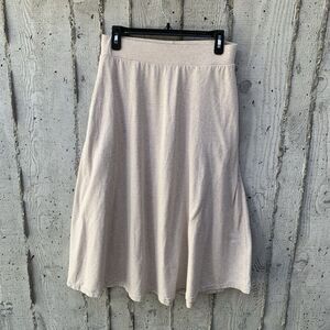 Pact Organic Cotton Midi Skirt Womens Sz M Jersey Knit Pull On Heathered Beige